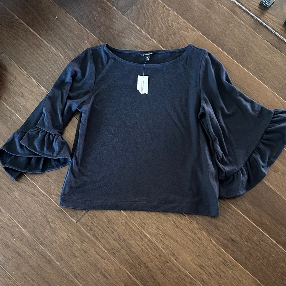 Banana Republic Navy 3/4 sleeve Blouse with Ruffled Sleeves
